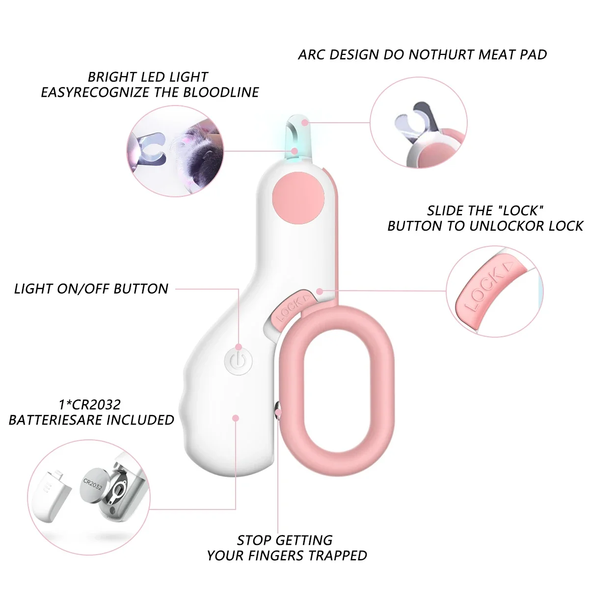 LED Light Cat Dog Nail Clipper Cutter Professional Pet Claw Trimmer with Safety Lock Puppy Kitten Animals Care Grooming Tool Kit