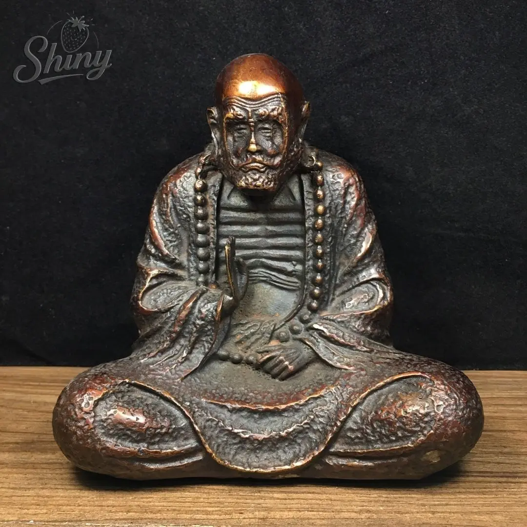 

Retro Brass Dharma Buddha Statue, Antique Bodhidharma Master Figurines, Home Feng Shui Ornaments Living Room Decoration
