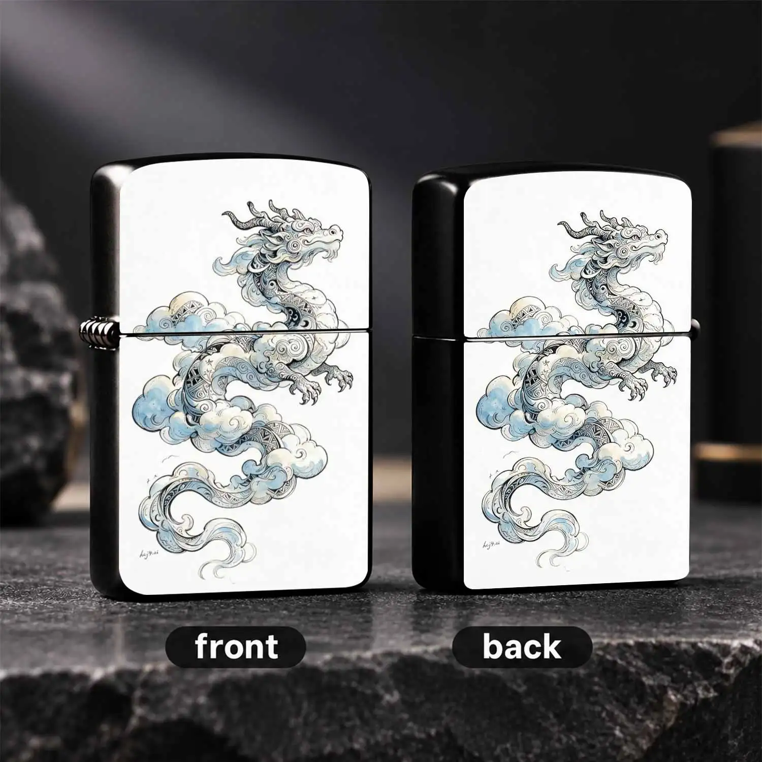 Hand-Painted Auspicious Dragon Cloud Pattern Lighter, Elegant Light Blue Ink Totem Design, Portable Exquisite Daily Use Tool, Ideal For Home Outdoor Scenarios, Thoughtful Gifting Choice With Delicate Texture, Stylish Practical Accessory For