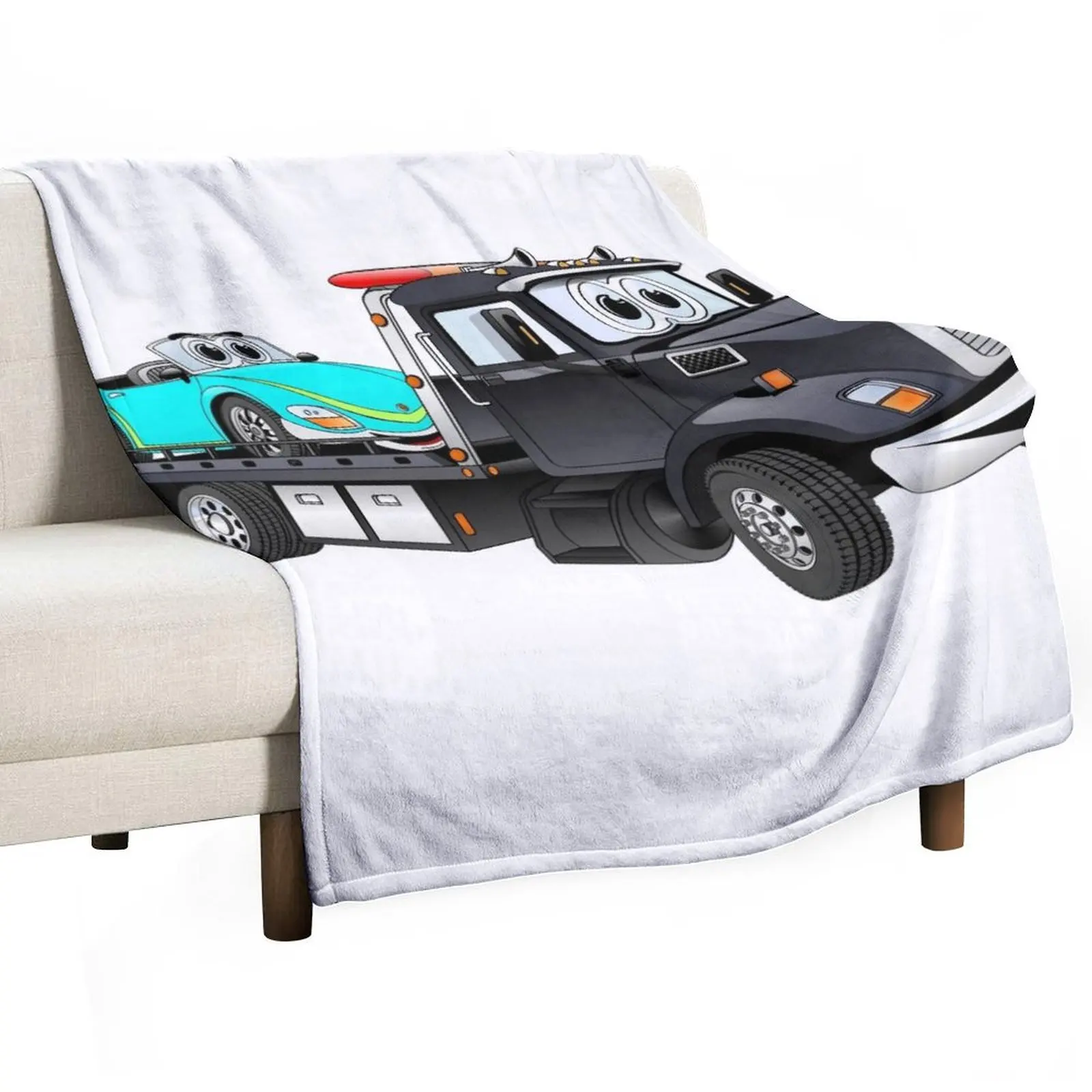 Black Tow Truck Flatbed Cartoon Throw Blanket Vintage Winter beds Cute Loose Blankets