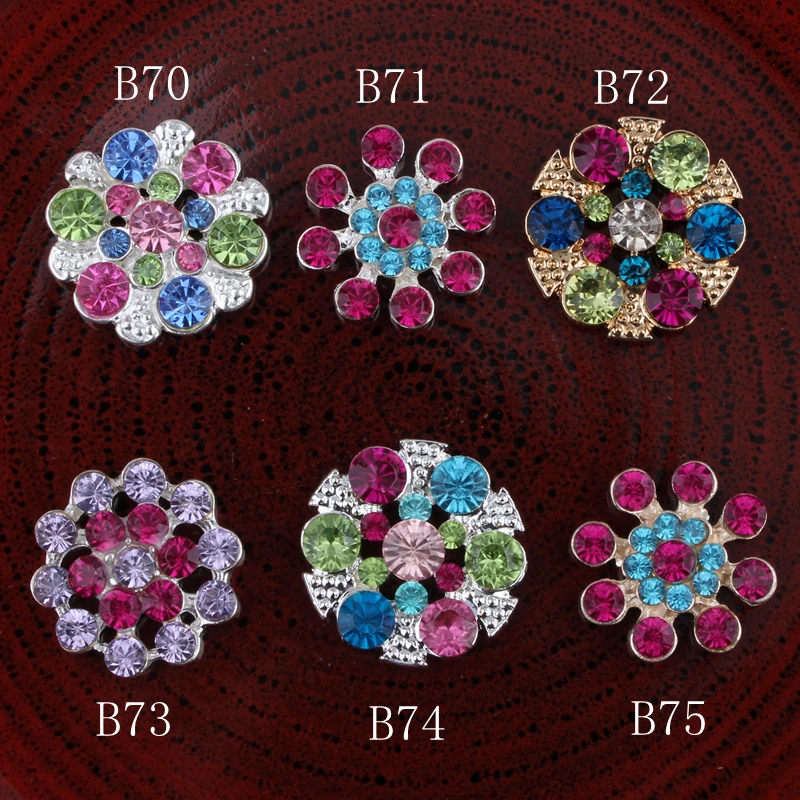 120PCS Vintage flowers/round Colorful Rhinestone Buttons Bling Alloy Crystal Flatback Flower Centre Buttons for Hair accessories