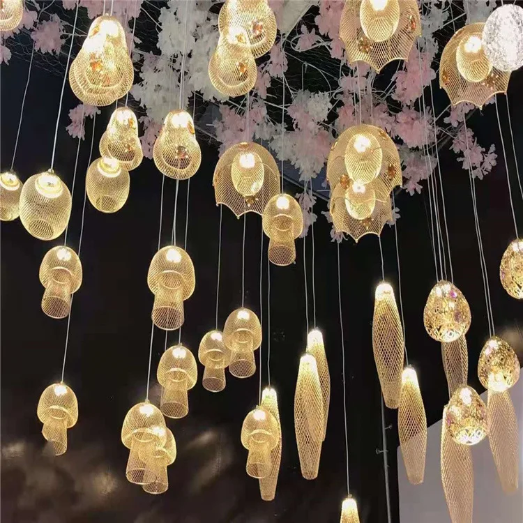 Morden Big Event Ceiling Hanging Decor Mushroom Lamp Shapes Rose gold Lights for Wedding decorations