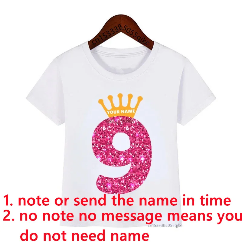 Camiseta con estampado de número de corona de cumpleaños para niños y niñas, camiseta personalizada con número y nombre, regalo divertido y lindo