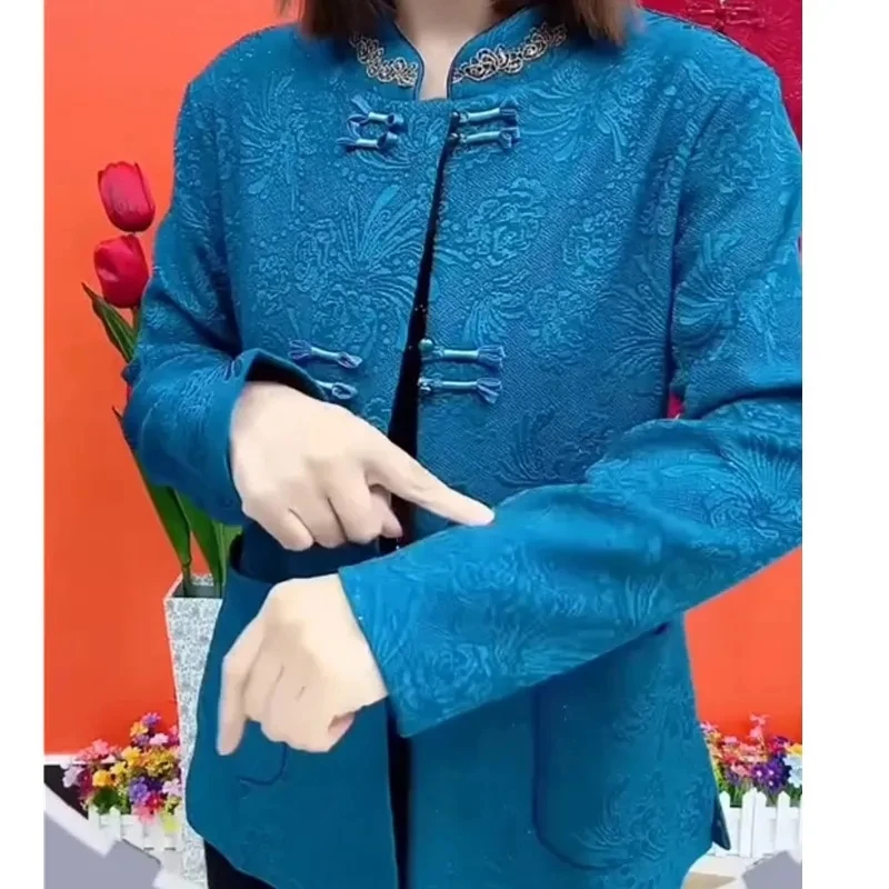 Chinese Retro Women's National Jacket 2026 Spring Autumn Female Middle-aged New Mother Coat Jacquard Buckle Cardigan Overwear