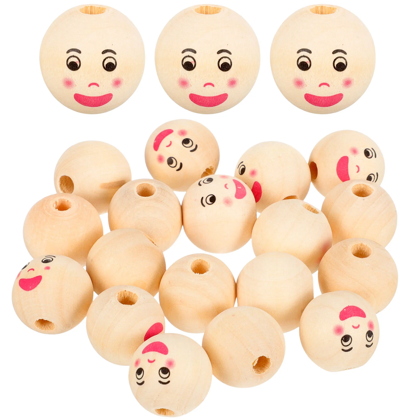 

40 Pcs Natural Beads DIY Children Beading Wood for Crafts Smile Face Printing Garland