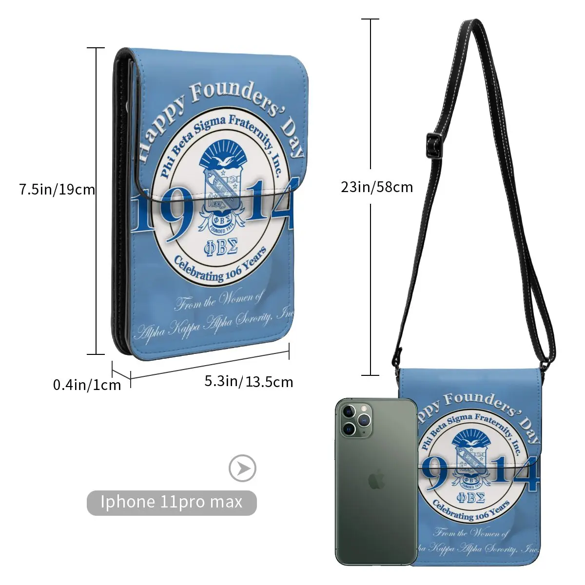 Phi Beta Sigma PBS Fraternity Crossbody Wallet Cell Phone Bag Shoulder Bag Cell Phone Purse Adjustable Strap