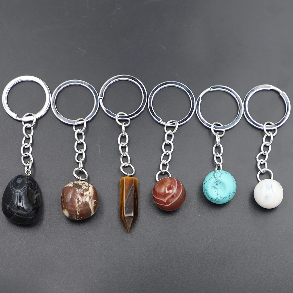 Natural Stone Keychains Turquoise Apple Pendant Accessories Cute Door Car Couple Motorcycle Key Chain Ring Holder 8Pcs Wholesale