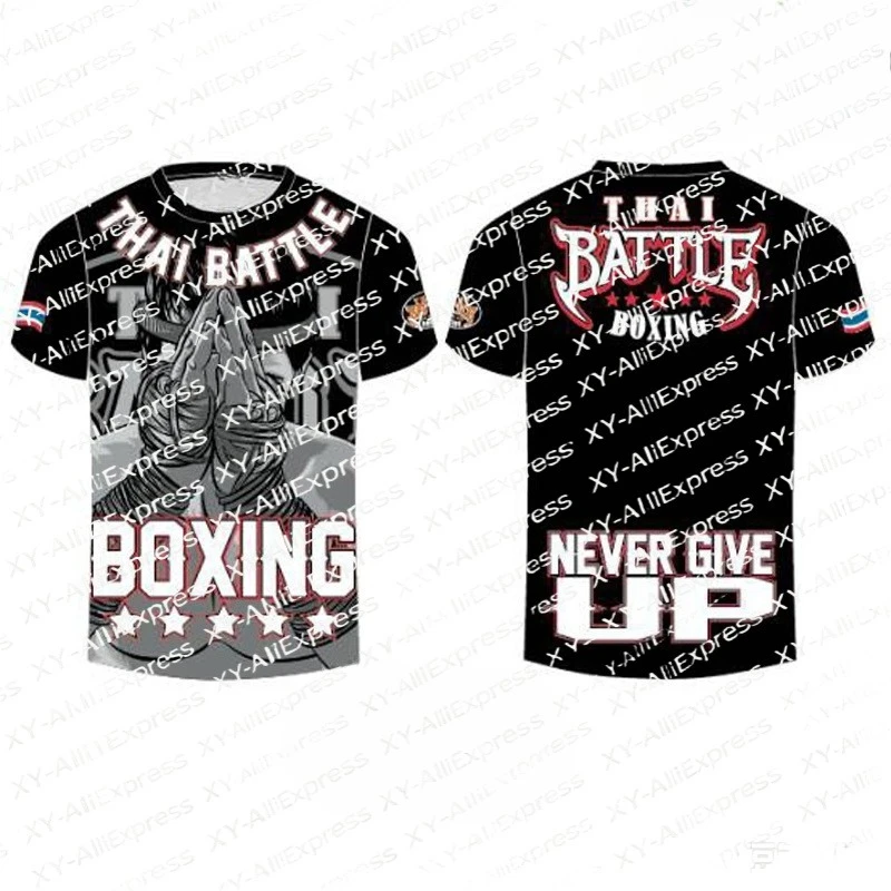 Men's Muay Thai Battle T-Shirt Retro Boxing Warrior Black White Graphic Art Print Quick Dry Breathable Casual Streetwear