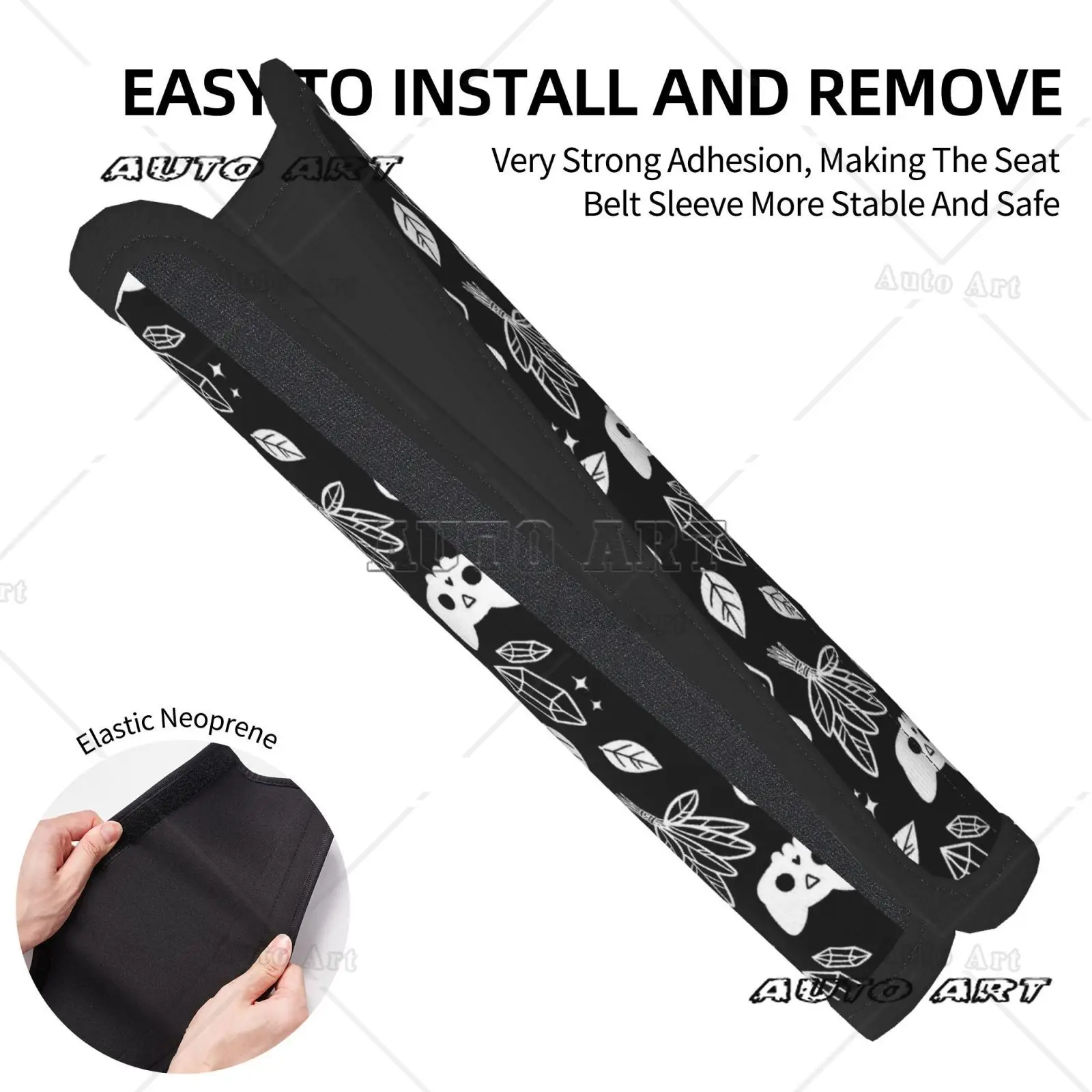 Customized Witch Skull Car Seat Belt Cushion 2-piece Set Shoulder Protection Comfortable Seat Belt Shoulder Strap Luggage Strap