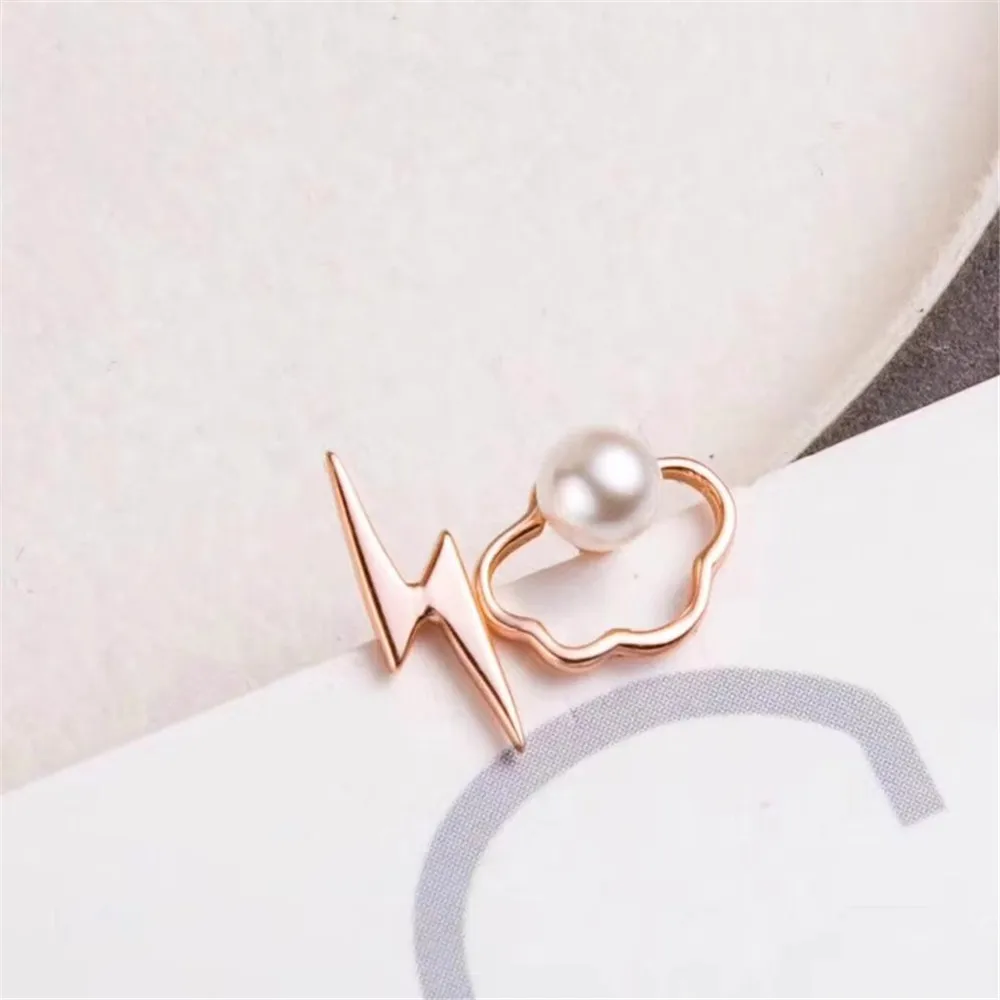 

DIY Pearl Accessories S925 Pure Silver Pearl Earrings with Empty Support Lightning Cloud Earrings for Women Fit 6-7mm Beads E069