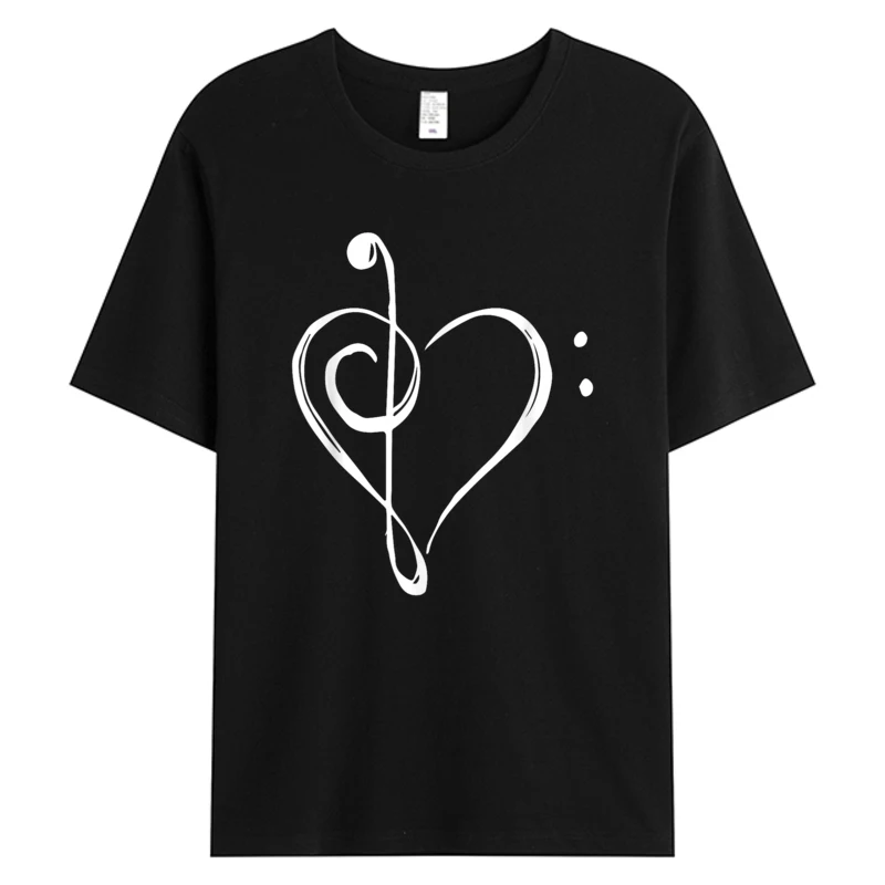 

Love Music Treble And Bass Clef Heart Men's Cotton Graphic Tshirts 5XL T-shirt Mens Tshirt 4XL Fashion Designer Clothing