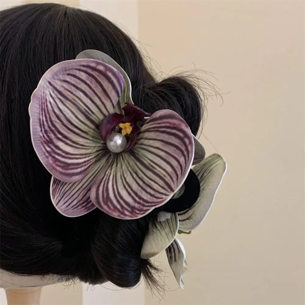 Butterfly Orchid Flower Hair Claw Bohemia Barrettes Ponytail Clip Orchid Hair Clip Shark Clip Cute Hairpin Large Shark Clip Girl