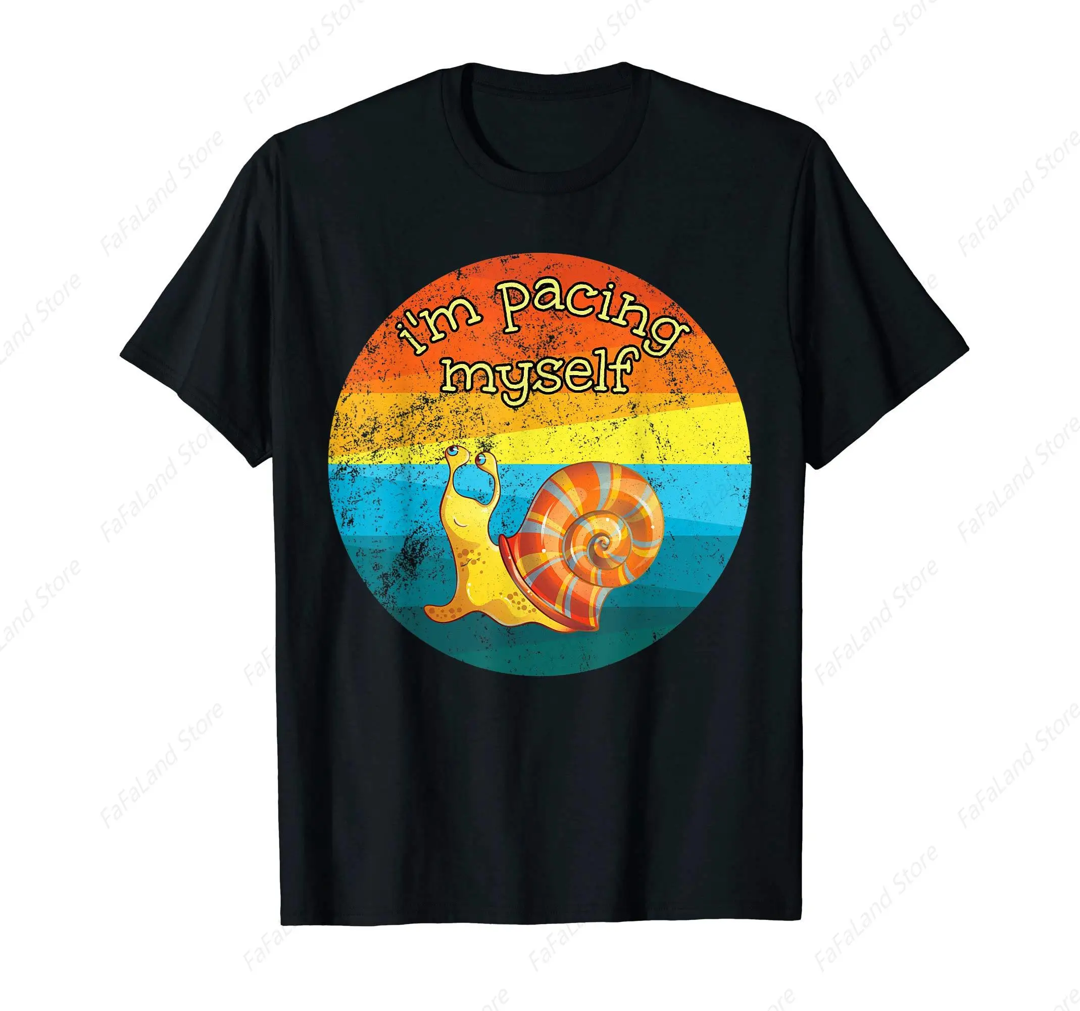 I'm Pacing Myself Funny Snail on a Vintage Distressed Sunset T-Shirt