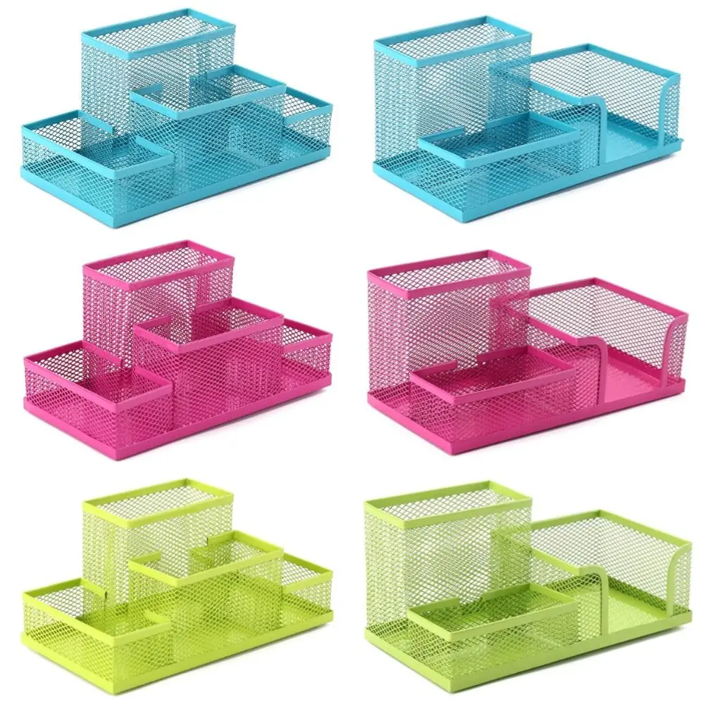 

3/4 Grid Metal Mesh Pen Holder Hollowed-out Creative Pencil Storage Box Multi-Purpose Large Capacity Desk Stationery Organizer