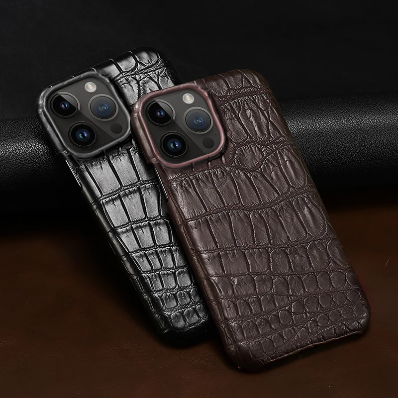 Natural Crocodile Leather Matt Phone Case for iPhone 15 13 14 Pro Max 14Pro 13Pro 12Pro 15 Plus 12 11 Promax Luxury Back Cover