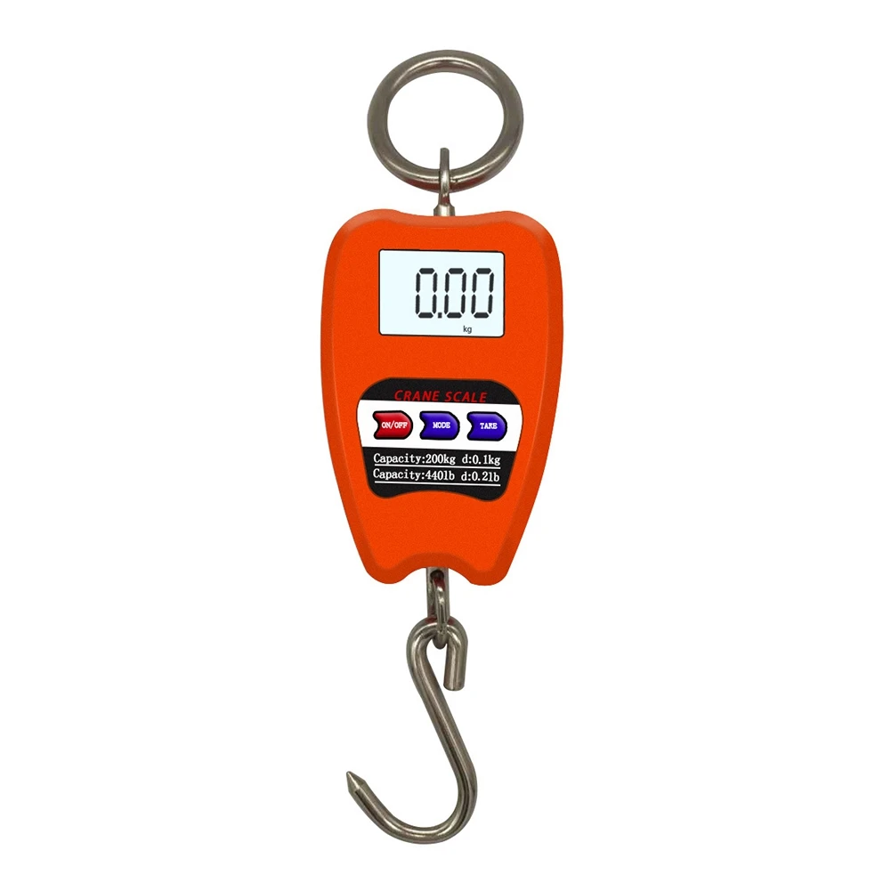 Mini Crane Scale Weighing Digital Industrial Hanging Scale 200Kg/441Lb Heavy Duty Hanging Hook Scales Orange