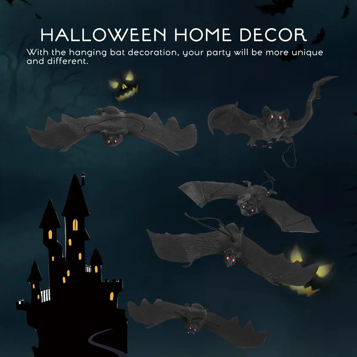 

5Pcs Premium Bat-Shaped Hanging Halloween Decorations Spooky Lifelike Elastic Bats for Party Haunted House Yard Indoor Outdoor