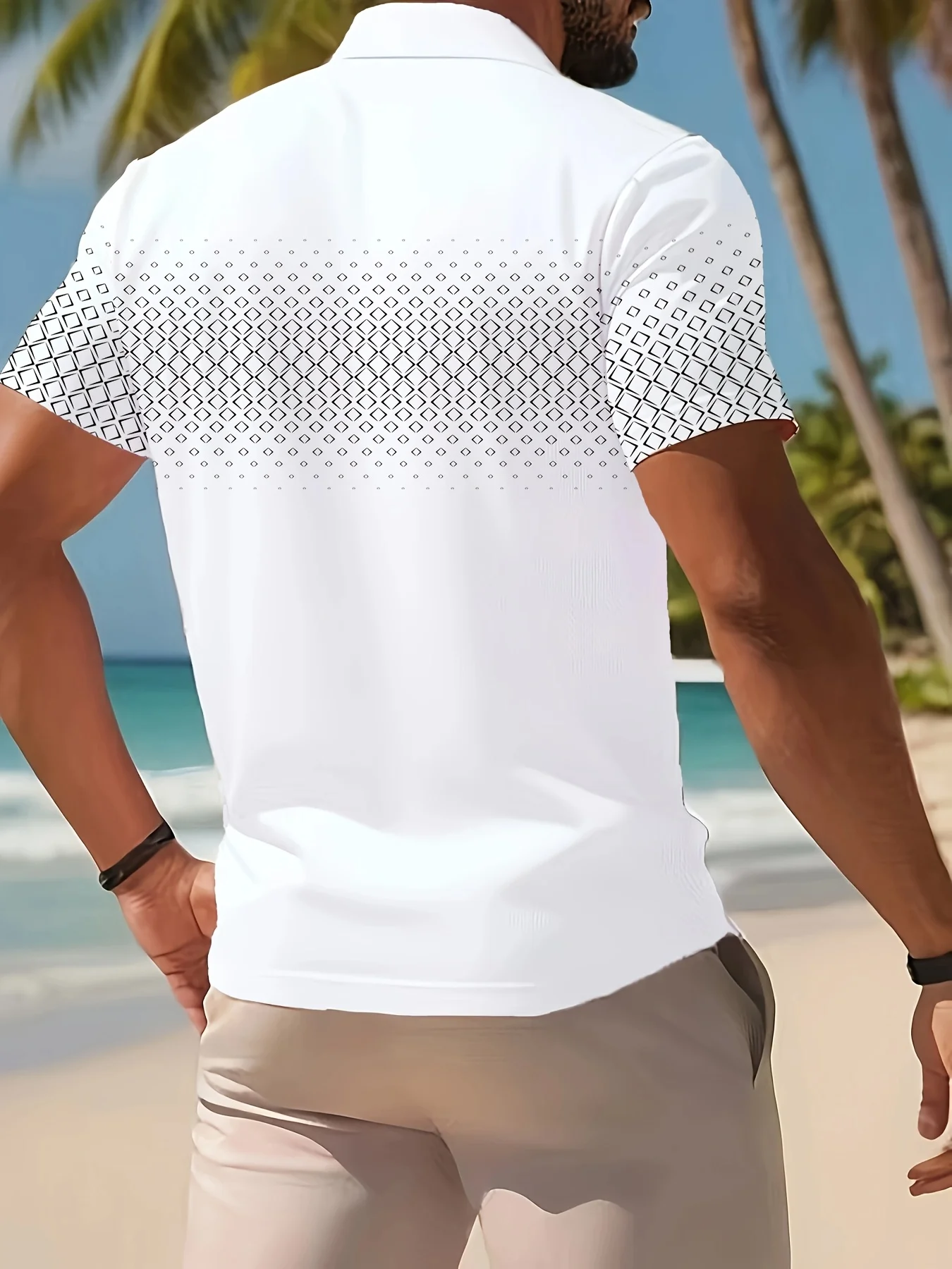 New men's short-sleeve polo shirt T-shirt, loose-fitting and tailored with printed patterns, versatile basic crew-neck top suita