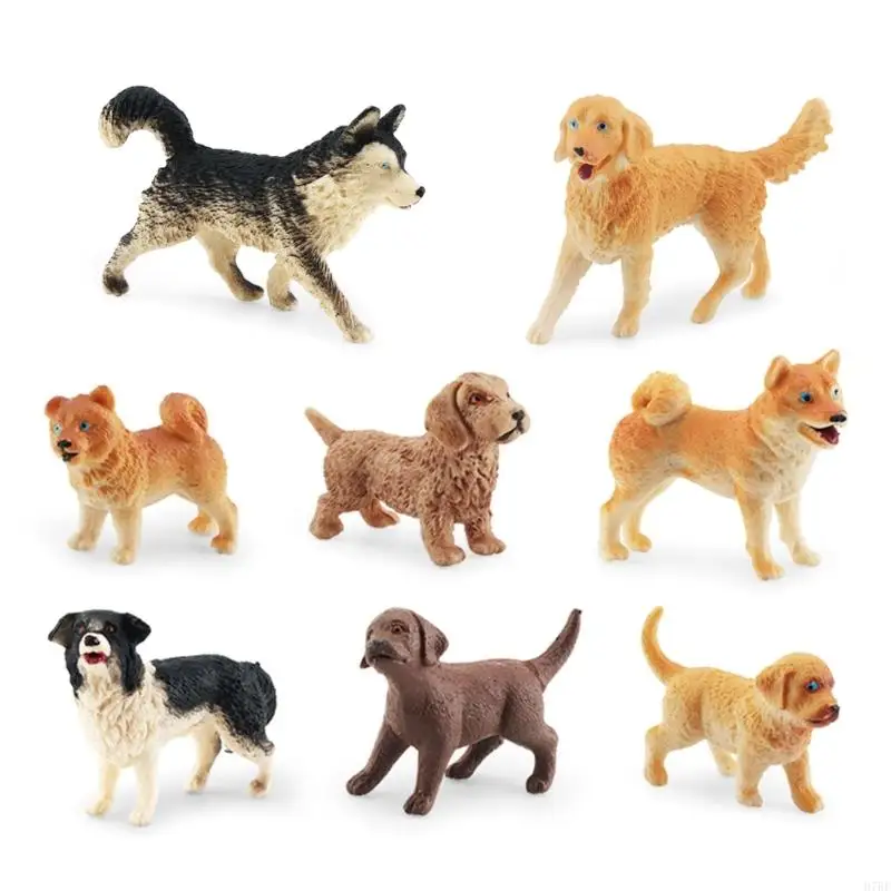 H7BF 8PCS Dog Figurines Playset, Realistic Detailed Plastic Puppy Figures, Hand Painted Mini Dog Figures Toy Set Cake Toppers