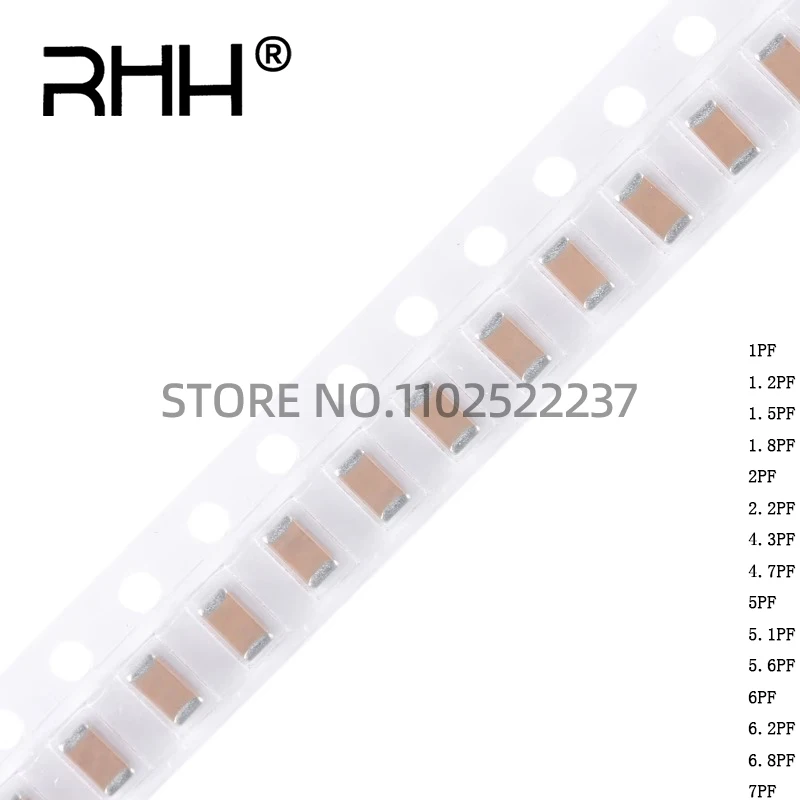 50pcs/SMD/Chip ceramic capacitor 1206 1PF 1.2PF 1.5PF 1.8PF 2PF 2.2PF 4.3PF 4.7PF 5PF 5.1PF 5.6PF 6PF 6.2PF 6.8PF 7PF 5% 50V