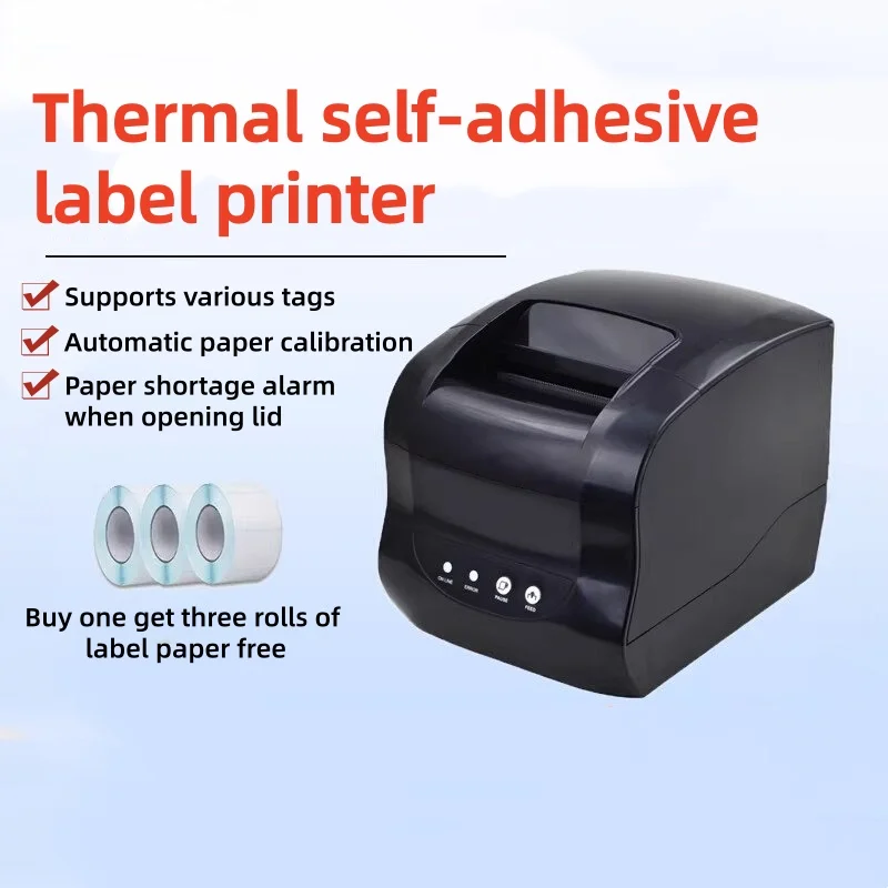 Desktop Thermal Sticker Printer Self-adhesive Barcode Label Printer Auto Calibration with Free 3 Rolls Label Stickers