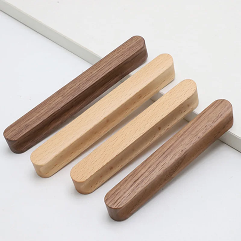 Wooden Furniture Handles Walnut Beech Kitchen Cabinet Handles Drawer Door Knobs Long Wardrobe Pulls Furniture Hardware