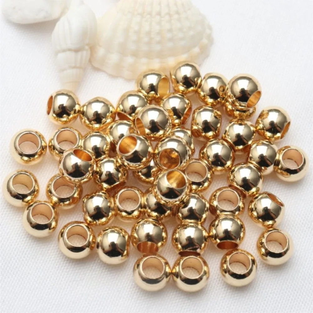 50Pcs 4/5/6mm Metal Gold Color Round Big Hole Spacer Loose Bead For DIY Bracelet Necklace Jewelry Making Accessories Wholesale