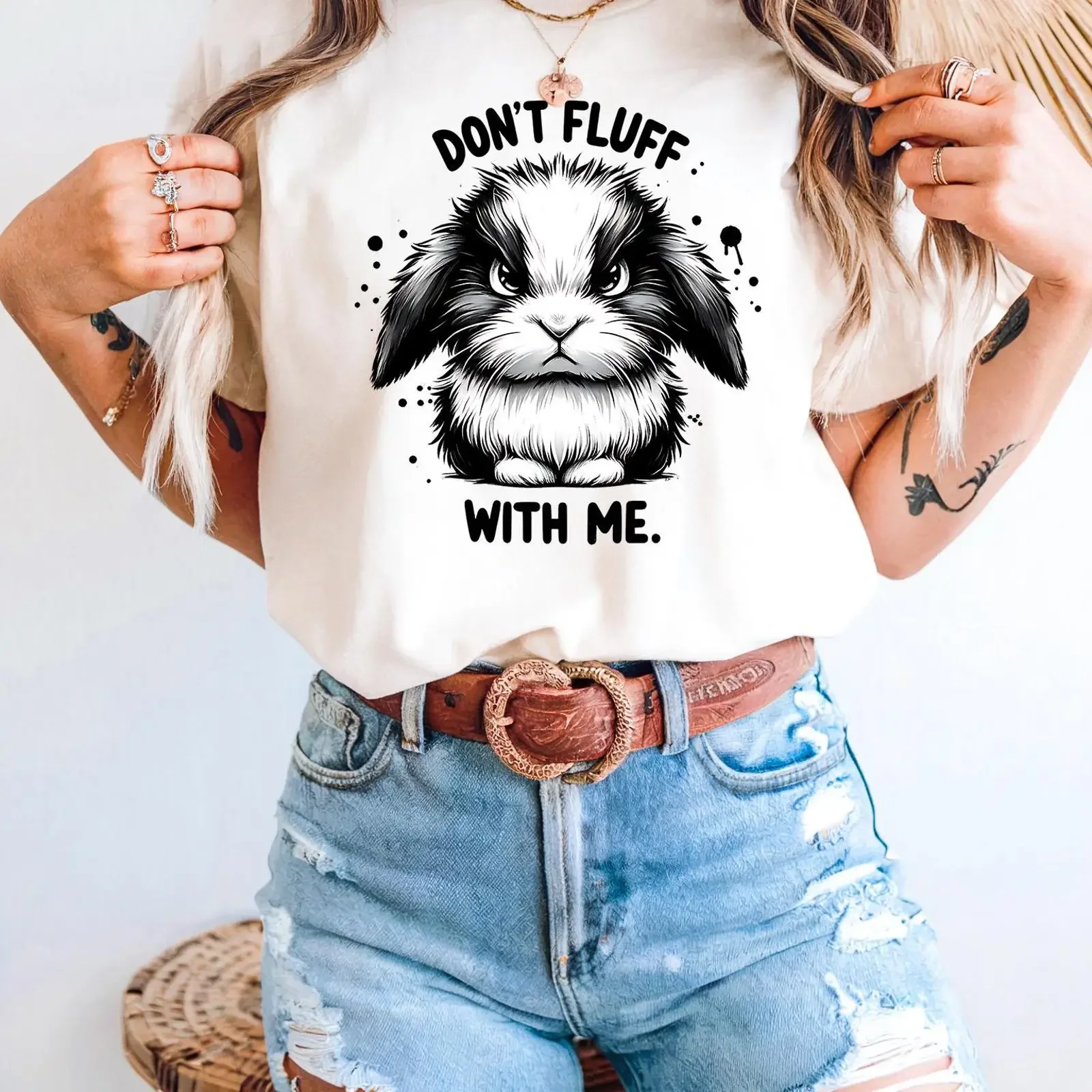 Don amp 39 t Fluff With Me Bunny Shirt Sarcastic Introvert  vintage Washed Versatile Comfortable Slightly Unisex fashion