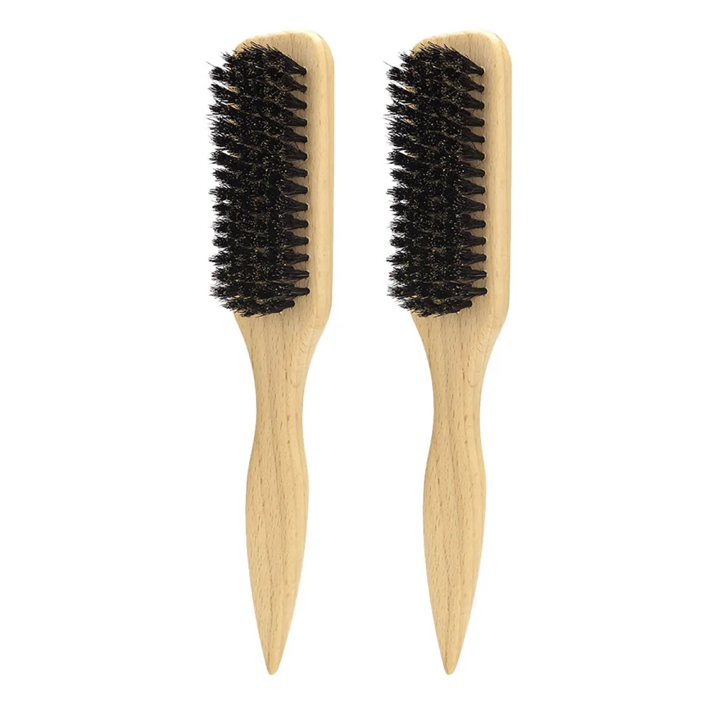 2Pcs Boar Bristle Beard Brush Wooden Handle Lightweight Portable Facial Hair Grooming Mustache Styling Beard Care