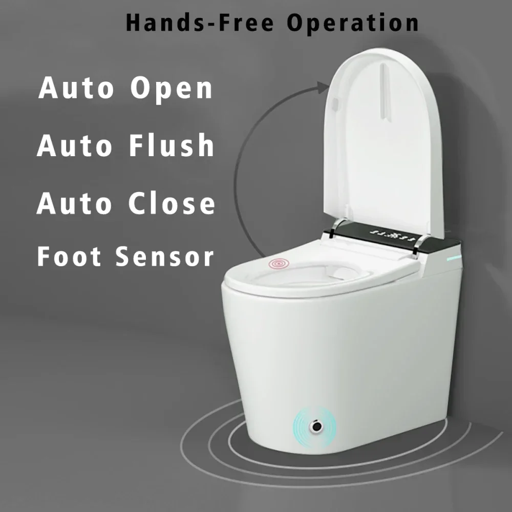 Compact Smart Toilet With Bidet Seat Built-in, Modern Tankless Design With 23.25
