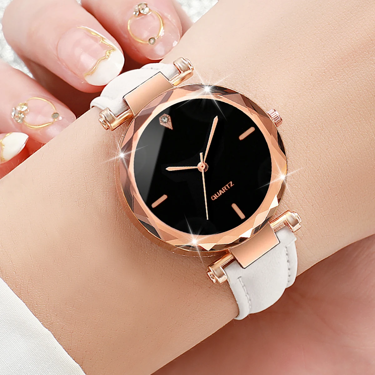 9PCS/Set Fashion Women Watches Simple Dial Quartz Watch Casual Leather Strap Ladies Wristwatches Reloj Mujer（Without Box）