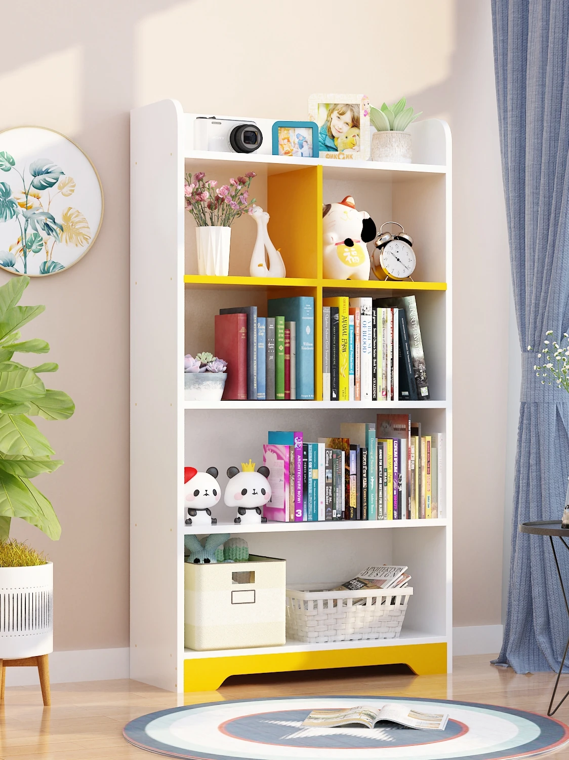 ZZXL Floor Shelf Bookcase Bookshelf Children's Small Storage Cabinet Household Locker