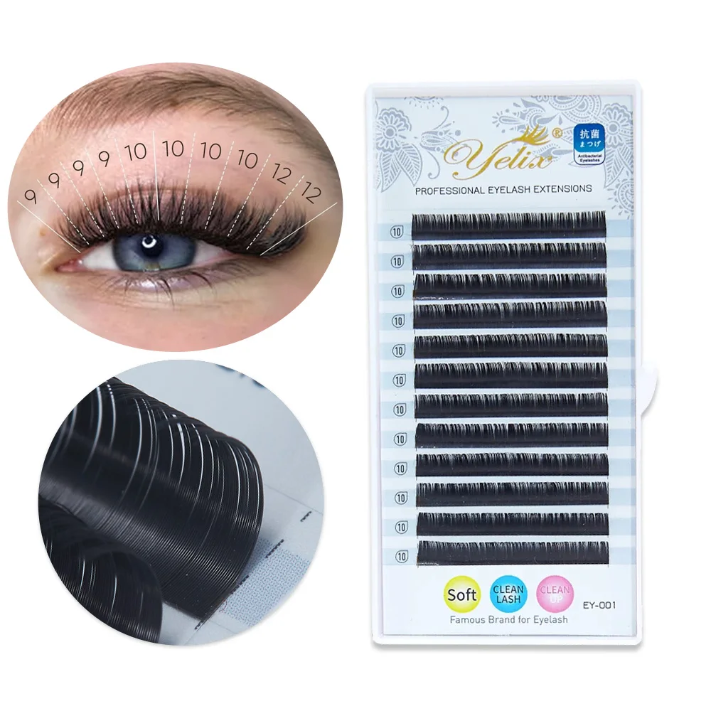 Yelix Shiny Silk Eyelash Extensions Soft Natural Fluffy Wispy False Lashes Professional Volume Curl DIY Lash Clusters Easy Pick