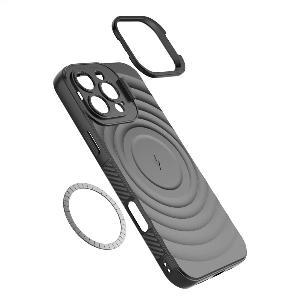 Flip Fold Lens Stand Water Wave Magnetic Phone Case For iPhone 17 16 13 14 15 Pro Max Luxury For Magsafe Wireless Charge Cover