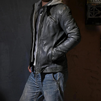 YR!Wholesales.Autumn popular young men vintage genuine leather jacket.Korea tanned sheepskin coat,Luxury cloth