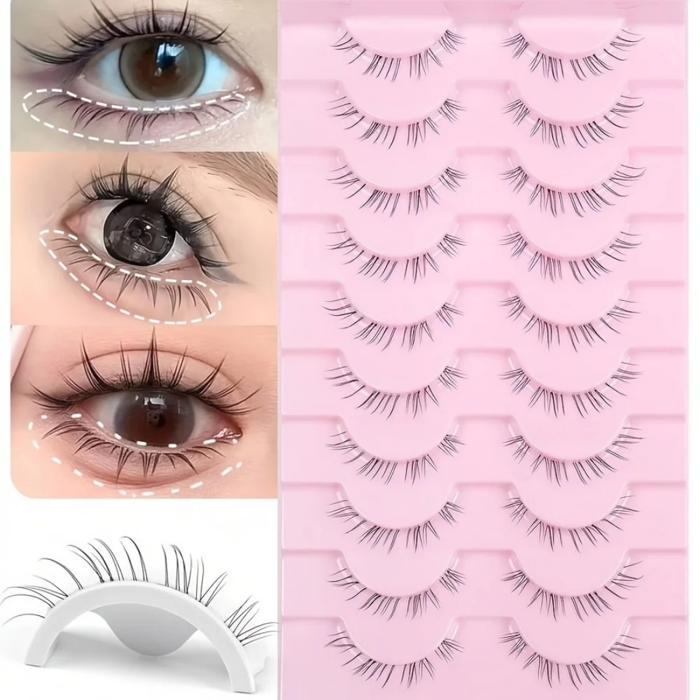 10 Paar transparente, natürliche untere Wimpern im japanischen Anime-Stil, spitz, dramatisch, DIY Cosplay untere Wimpern, komfortabel