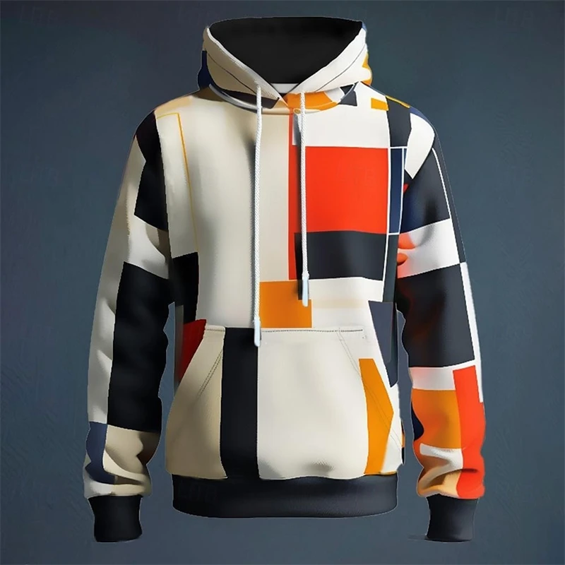 Retro Plaid Print Patchwork Hoodie Men's Clothing Hot Style Long Sleeve Pullover Top 2025 Spring Trend Streetwear Men Hoodies