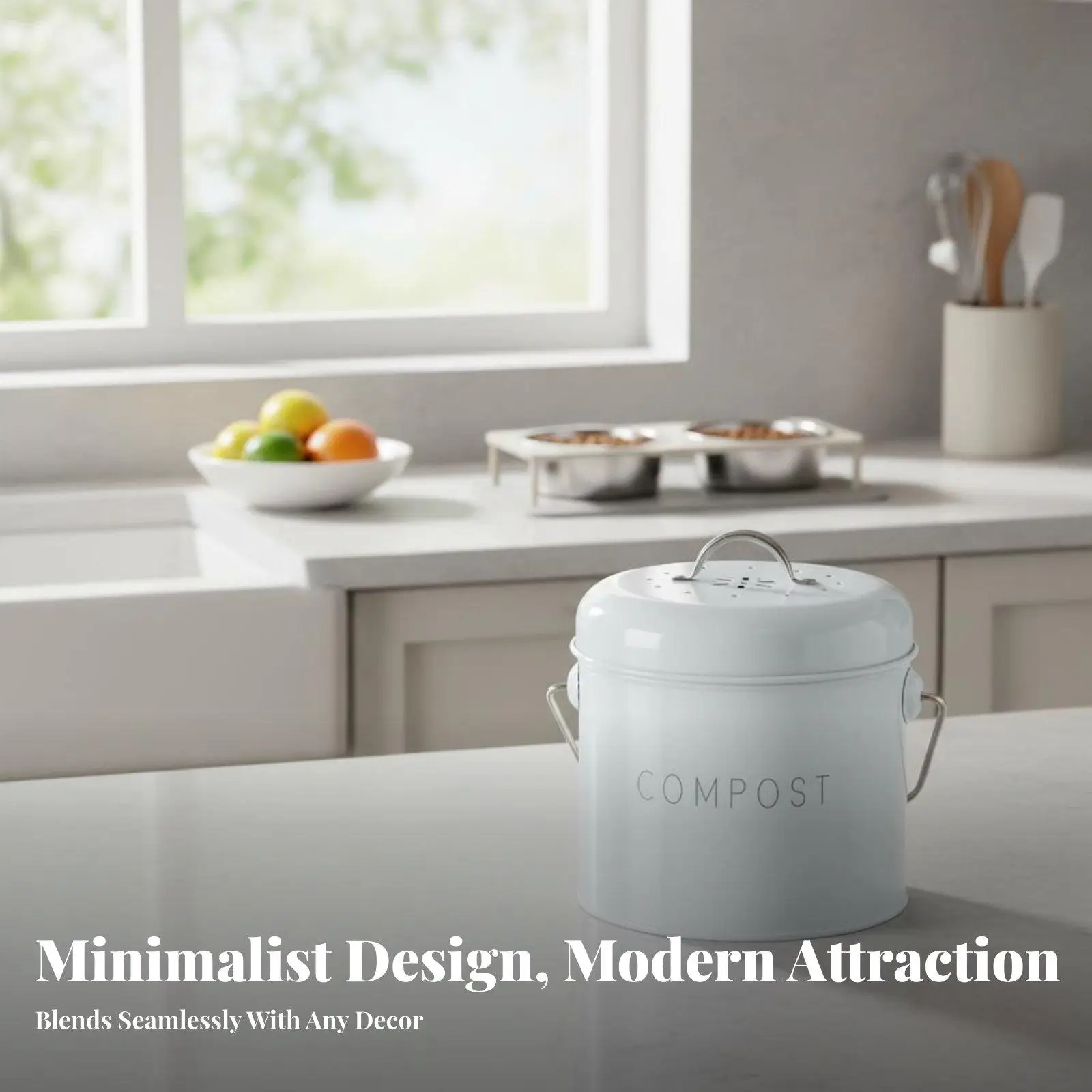 Compact Desktop Trash Can with Activated Carbon Deodorizer Kitchen Compost Bin Countertop Waste Container for Home