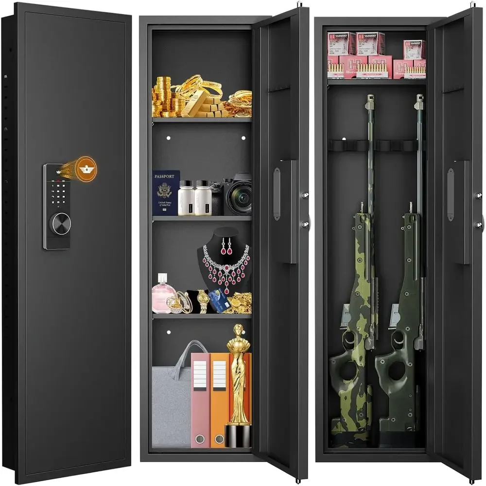 Hidden Wall Safe with Dual Alarm, Silent Entry, Adjustable Shelves & Magnetic Slot - Black Digital