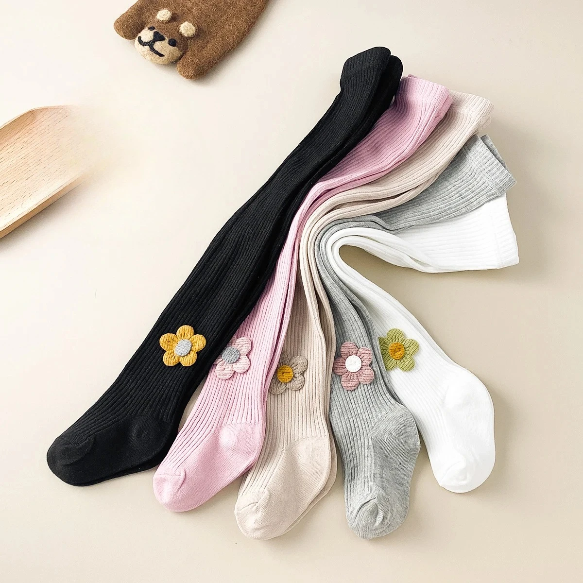Baby Girl's Tights Decorated with Cute Flowers Children's Tights, Baby Girls Leggings,Spring & Autumn Striped Floral Patte