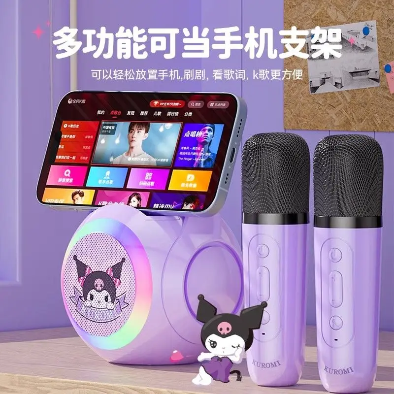 Anime Sanrio Hello Kitty Kuromi Smart Bluetooth Speaker Microphone All in One Home Audio Karaoke Device Family KTV Cartoon Cute