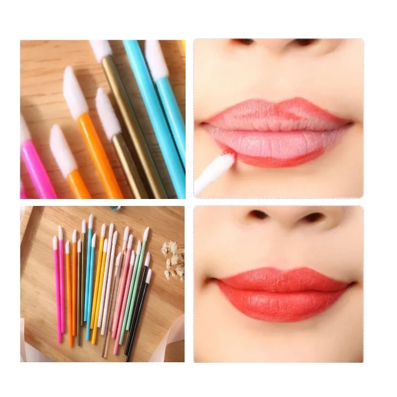 100 Pcs/Barrel d Disposable ultra-fine soft synthetic fiber Lipstick Eyelash precision clean Brush with support customized