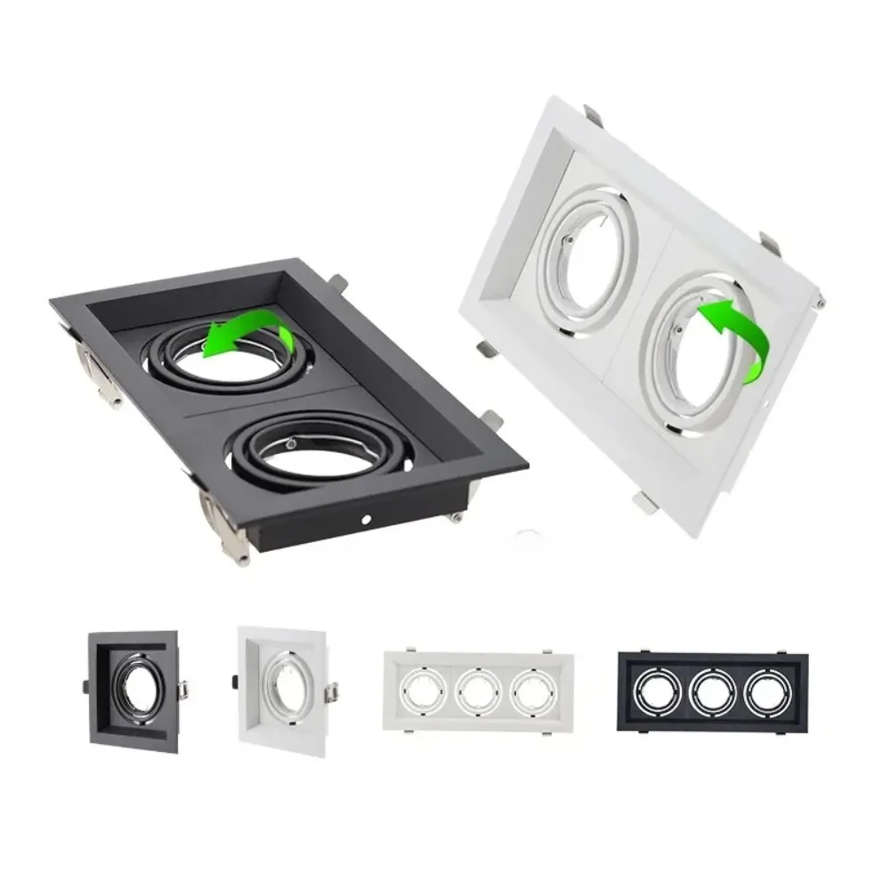Square Recessed Light, Adjustable Black Ceiling Lamp, GU10 MR16 LED Spotlight Holder, Halogen Built-in Fixture