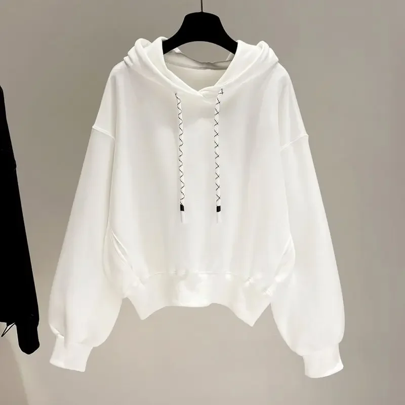 

Autumn Trendy Thin Hoodies Women Fashion Hooded Long-sleeved Coat Korean Style Solid Color Loose Harajuku Hoodie Outerwear Tops