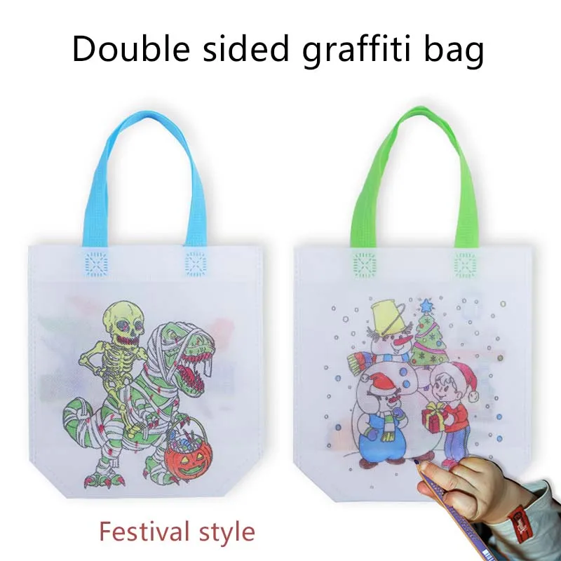 5/10pcs Festival Gift Bags Christmas Halloween Easter Non Woven Fabric Double Sided Graffiti Bag Party Snack Bag Souvenir TMZ