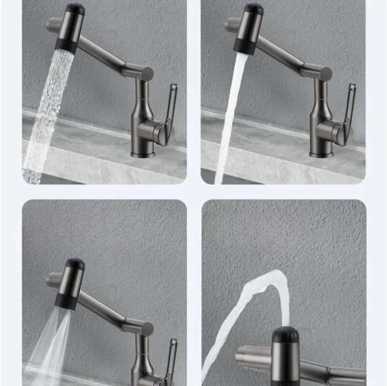 

Basin stainless steel hot and cold faucet gun gray rotatable single hole silver bathroom sink faucet