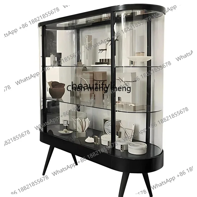 

ss 26 Italian Solid Wood Light Luxury and Simplicity Living Room Wall Wine Cabinet Glass Cabinet for Accessories Display Bookca