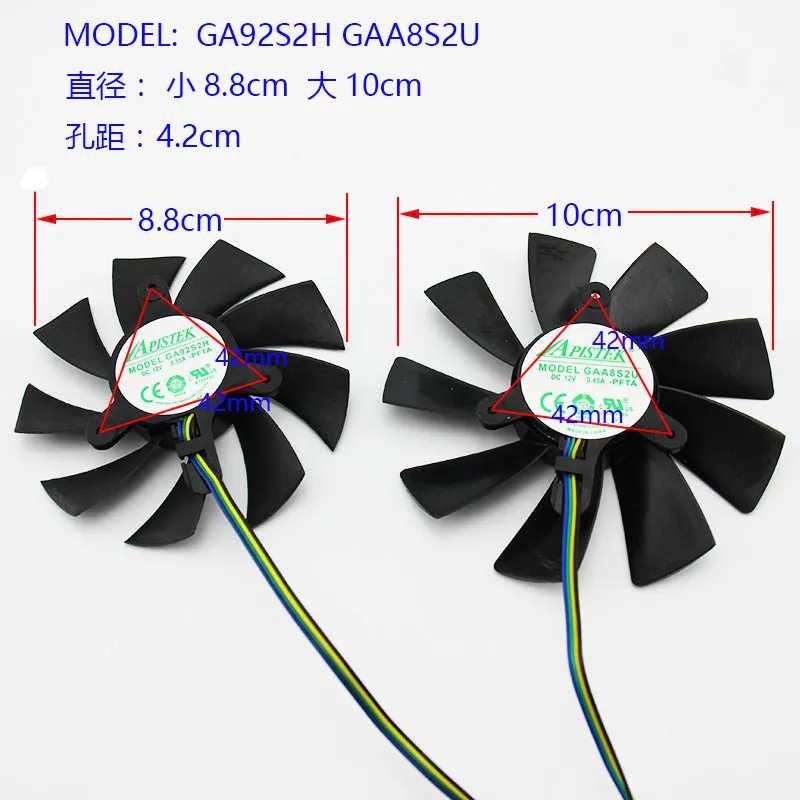 Compatible with ZOTAC 1080Ti/1080/1070Ti MINI GPU fan GA92S2H/GAA8S2U, large fan 100mm, small fan 88mm, mounting pitch 42mm