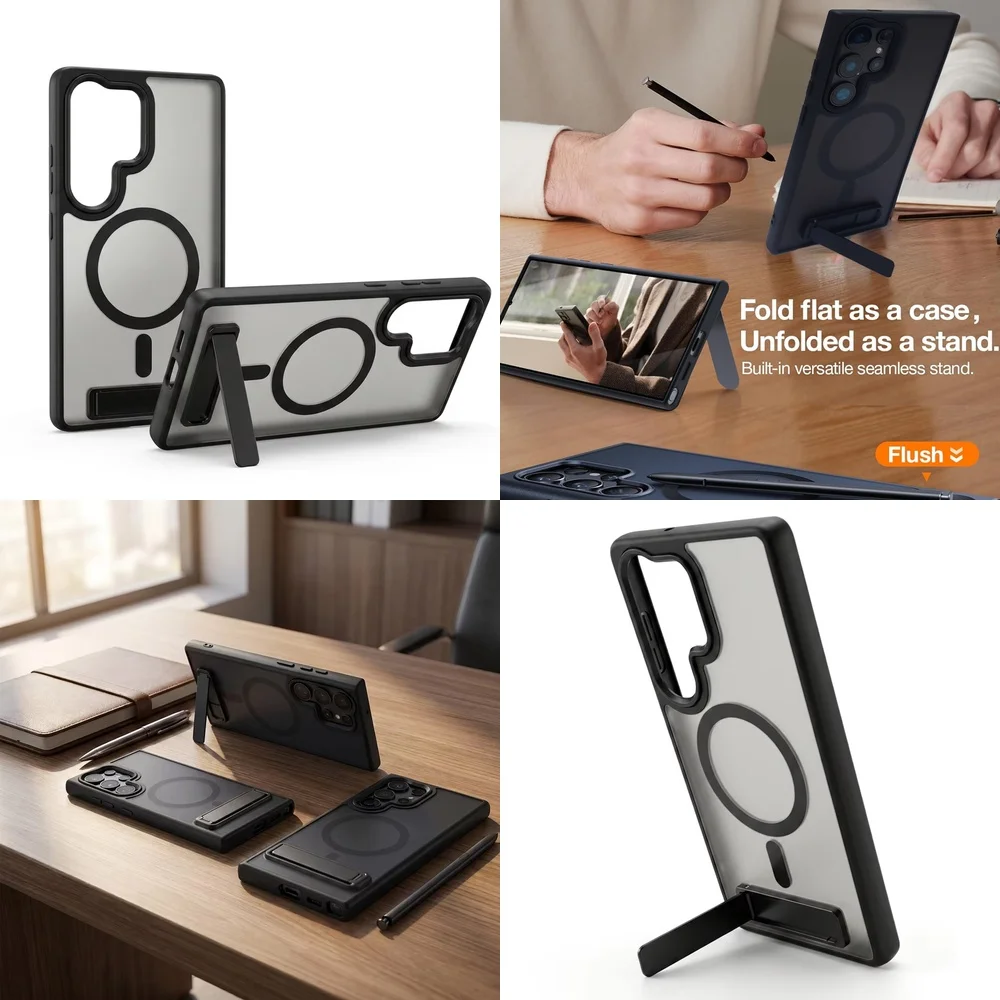 Luxury Translucent Premium Magnetic Holder Case for Samsung Galaxy S25 Ultra S24 S26 S22 S23 Protective Dustproof Phone Cover