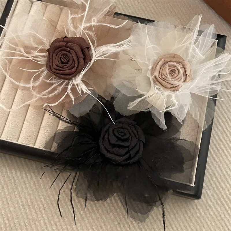 Rose Fluffy Flower Brooch Hair Clip Convertible Elegant Lightweight Alloy Faux Fur for Women Suit Dress Daily Party Gift